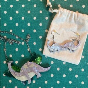 Erstwilder Brachiosaurus Dinosaur Necklace and Earrings